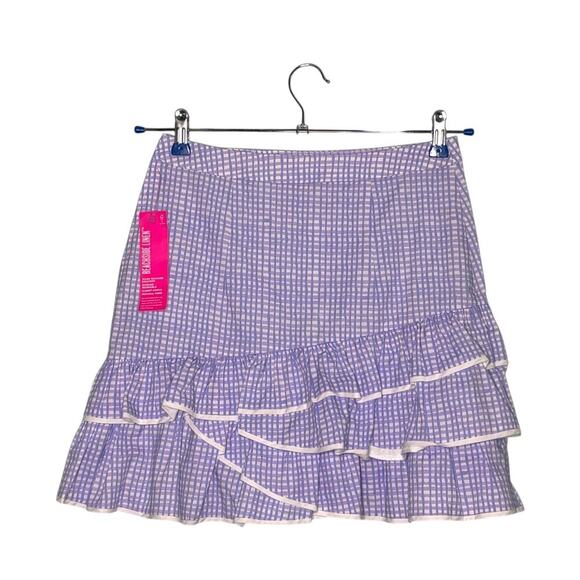 Lilly Pulitzer Rosalie Tiered Ruffle Mini Skirt Lilac Ginham Print Size 2 - Picture 2 of 9